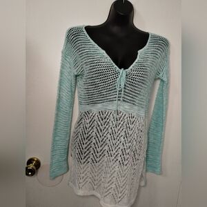 Venus Crochet Blue‎ & White Swimsuit Coverup Ombre Size Medium Blogger Favorite